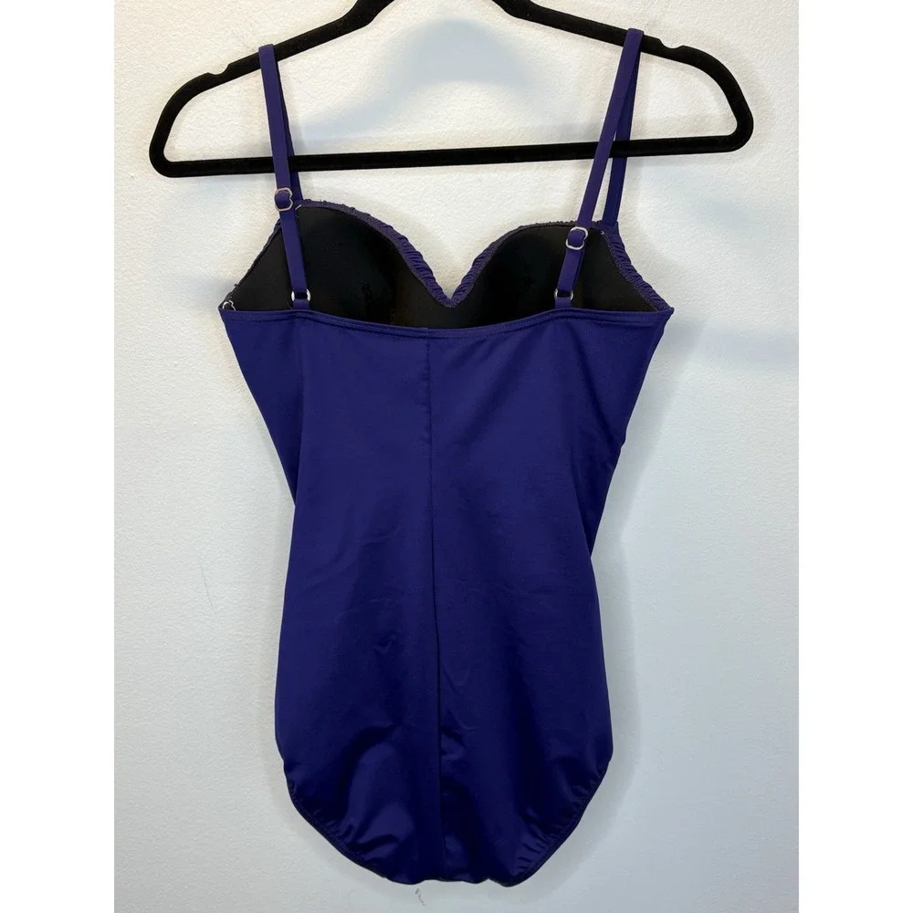 Miraclesuit Swimsuit Size 8 One Piece Purple Azule Ruched Slimming Sweetheart